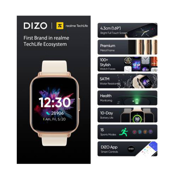 DIZO Watch 2 (by realme TechLife)  (Black Strap, Free Size)