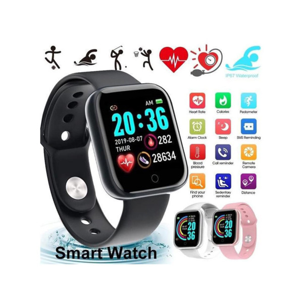 Smart Watch Bluetooth Y68,1.3 Inch Screen IP68 Waterproof Pedometer Smartwatch Black