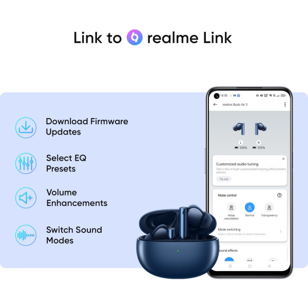 realme Buds Air 3 with Fast Charge  Active Noise Cancellation (ANC) Bluetooth Headset (Starry Blue, True Wireless)